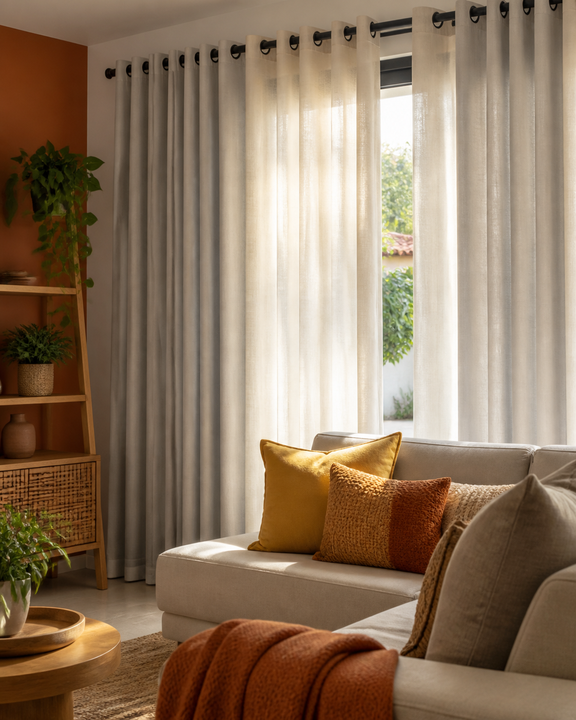 Cortinas claras em ambiente residencial
